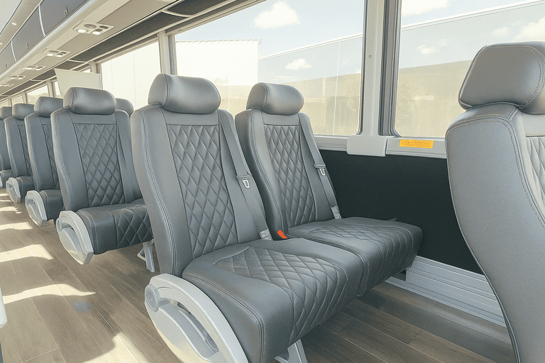 interior of Gainesville Minibus Company charter bus